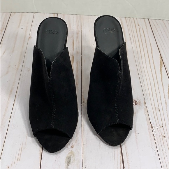 ASOS black suede heeled peep toes - Picture 2 of 8